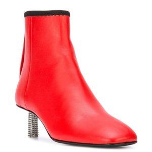 Calvin Klein 205W39NYC Leather Red Ankle Embellished Heel Boots